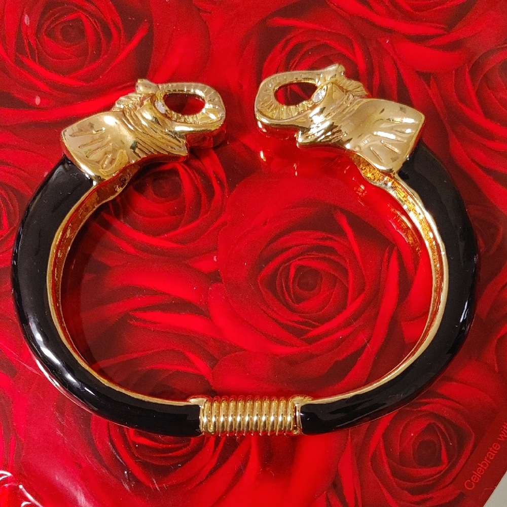 Gold and Black Elephant Bangle Bracelet